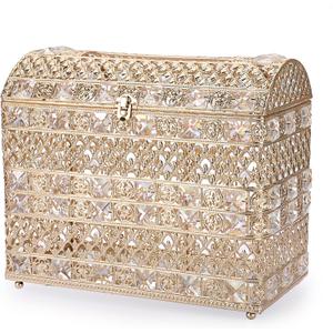 ELLDOO Crystal Wedding Card Box with Lid, Vintage Money Card Box Treasure Chest Style Gold Gift for Wedding Receptions, Centerpiece Decor, Anniversary, Keepsake, Gift Display Box