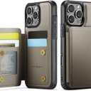 Vinich for iPhone 16 Pro 6.3" Wallet Case with Card Holder, RFID Blocking Credit Slots Kickstand Shockproof Phone Cover for Women Men, Gray