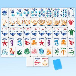 Simgoing 160 Pcs American Mahjong Tiles Set Blue Ocean Theme 2026 Mahjong Playing Cards Blue Mah Jong Game Set Portable Gift for Travel Beginner Lovers