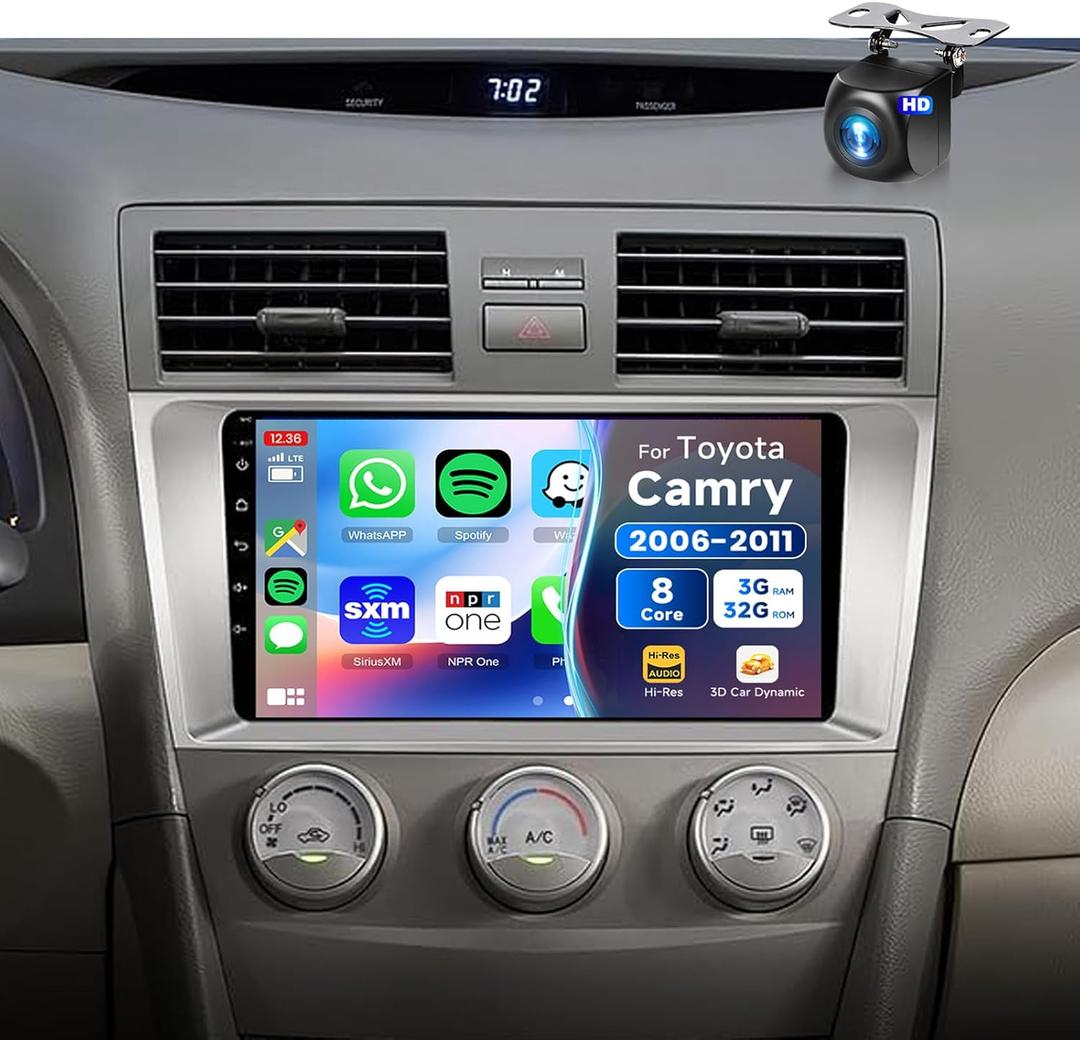 Car Stereo for Toyota Camry 2006-2011 Wireless CarPlay/Android Auto Android 13 Radio[8Core3+32G with Qualcomm] 9" QLED Touch Screen,BT5.1,DSP Hi-Res/OBD2/FM/RDS,GPS,Backup Camera METEESER