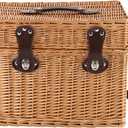 Wicker Picnic Basket, Rectangular Storage Basket with Carrying Strap for Camping Travel Party