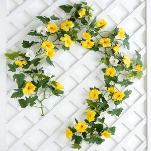 Artificial Petunias Flower Vines Garland 6 Feet Yellow Faux Morning Glory Silk Flowers Garland UV Resistant Fake Hanging Vines Plants Decorations for Outdoor Garden Indoor Home Decor (Yellow)
