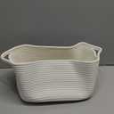 CubesLand Woven Cotton Rope Basket for Laundry, Book, Nursery, Clothes, Shoes, Toys Organizing and Bedroom Home & Living Room Decor, with Durable Handle, Rectangular 14x10x7.08IN White
