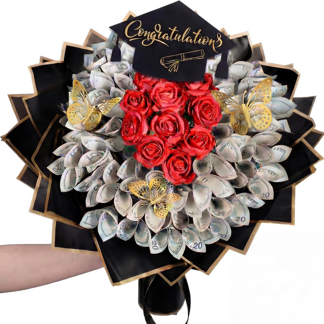 Gilprop 127 Pcs Graduation Gifts Money Flower Bouquet Class of 2026 Money Gift Ideas for Women Girl Boy Him Daughter Son DIY Bouquets Filled with Folded Bills for College Middle High School(Black)