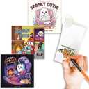 Chason & Co Mini Coloring Book Adult Bulk - Small Coloring Books for Adults | Bold and Easy, Cute Art for Teens & Women Stress Relief | 50 Pages x 3 Pack Travel Size + Bleed Guard Page (Spooky Cutie)