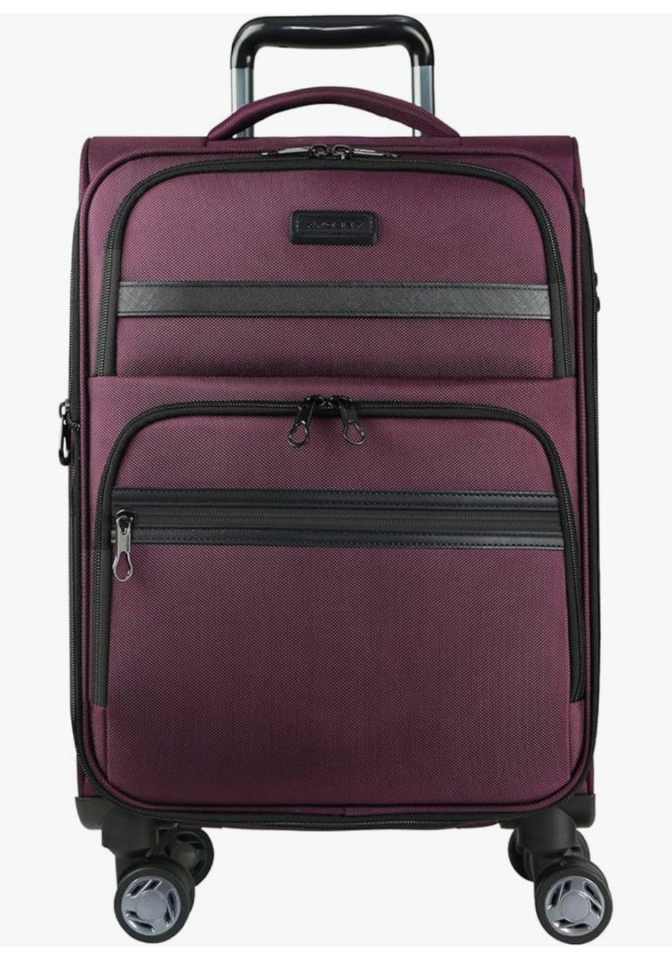 KROSER Softside Expandable Carry On Luggage with Spinner Wheels & Built-in TSA Lock, Durable Suitcase Rolling Luggage with USB Port, Carry-On 20-Inch, Burgundy