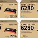 Phaser 6280 Toner Cartridge (With Chip) Replacement for Xerox 6280 106R01395 106R01392 106R01393 106R01394 Toner Cartridge for Phaser 6280 6280N 6280DN Printer, 4-Pack Black Cyan Magenta Yellow