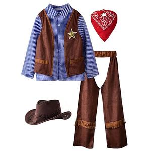 ReliBeauty Kids Cowboy Costume for Boys Cosplay Costumes Birthday Party Christmas Halloween Dress up Gift for Kids 4 Sets,Blue 10/150