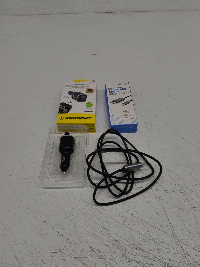 Pack Of 2, Wireless Hands-Free Car Kit, ZGEAR USB C to HDMI 6 FT VIDEO CABLE, USB Car Charger, TPC Cable