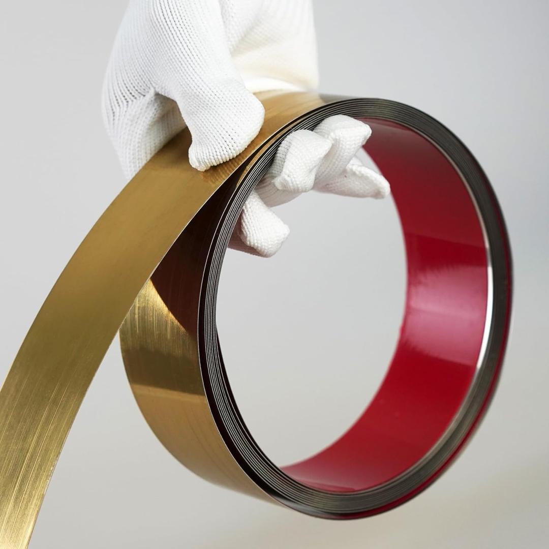 Hungbak Peel and Stick Metal Trim, Flexible Stainless Steel Molding for Wall, Fireplace, Mirror Frame, Craft and Home Decoration (Shiny Gold, 12m x 5cm)