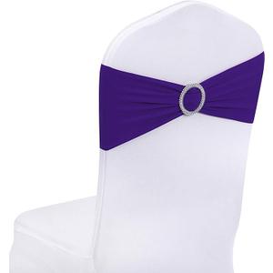 Peomeise 100pcs Purple Spandex Chair Sashes with Buckle Slider for Wedding, Party Decoration, 13.8*5.5 inch