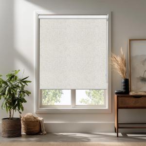 Allbright Linen Roller Shades with Wand Rod, Cordless Fabric Roller Blinds with Thermal Insulated, 100% Blackout Window Shades for Home, Office, Bedroom, Beige, 34" W x 72" H