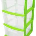 HOMZ Drawer Tower, 3-Tier Clear Plastic Storage Organizer Cart, Bold Lime Frame - Rolling Drawer Containers with Wheels for Bathroom, Bedroom, Office, and Classroom Organization (1 Pack)