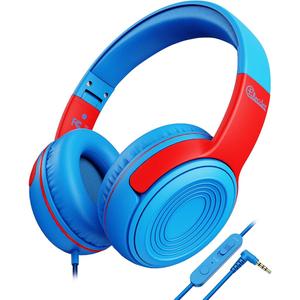ELECDER Kids Headphones, S8 Wired Headphones for Kids with Microphone for Boys Girls, Adjustable 85dB/94dB Volume Limited, 3.5 mm Jack for School/Kindle/Smartphones/Tablet/Airplane Travel(Blue/Red)