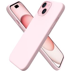 ORNARTO Compatible with iPhone 15 Case 6.1, Slim Liquid Silicone 3 Layers Full Covered Soft Gel Rubber Phone Case, Anti-Scratch Shockproof Protective Cover 6.1 Inch, Chalk Pink
