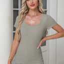 Women's Short Sleeve Tops Casual Scoop Neck Ribbed Knit Slim Fitted Basic Tee Shirts 2025 Summer Trendy Outfits (Large)