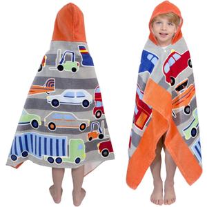 growell Kids Hooded Bath Towel-Soft Thick 100% Cotton Hooded Beach Towel for Kids 3-10 Years,Absorbent Fast-Drying Cute Toddler Bath & Swim,for Boys & Girls 30"x50"(Vehicle Grey)