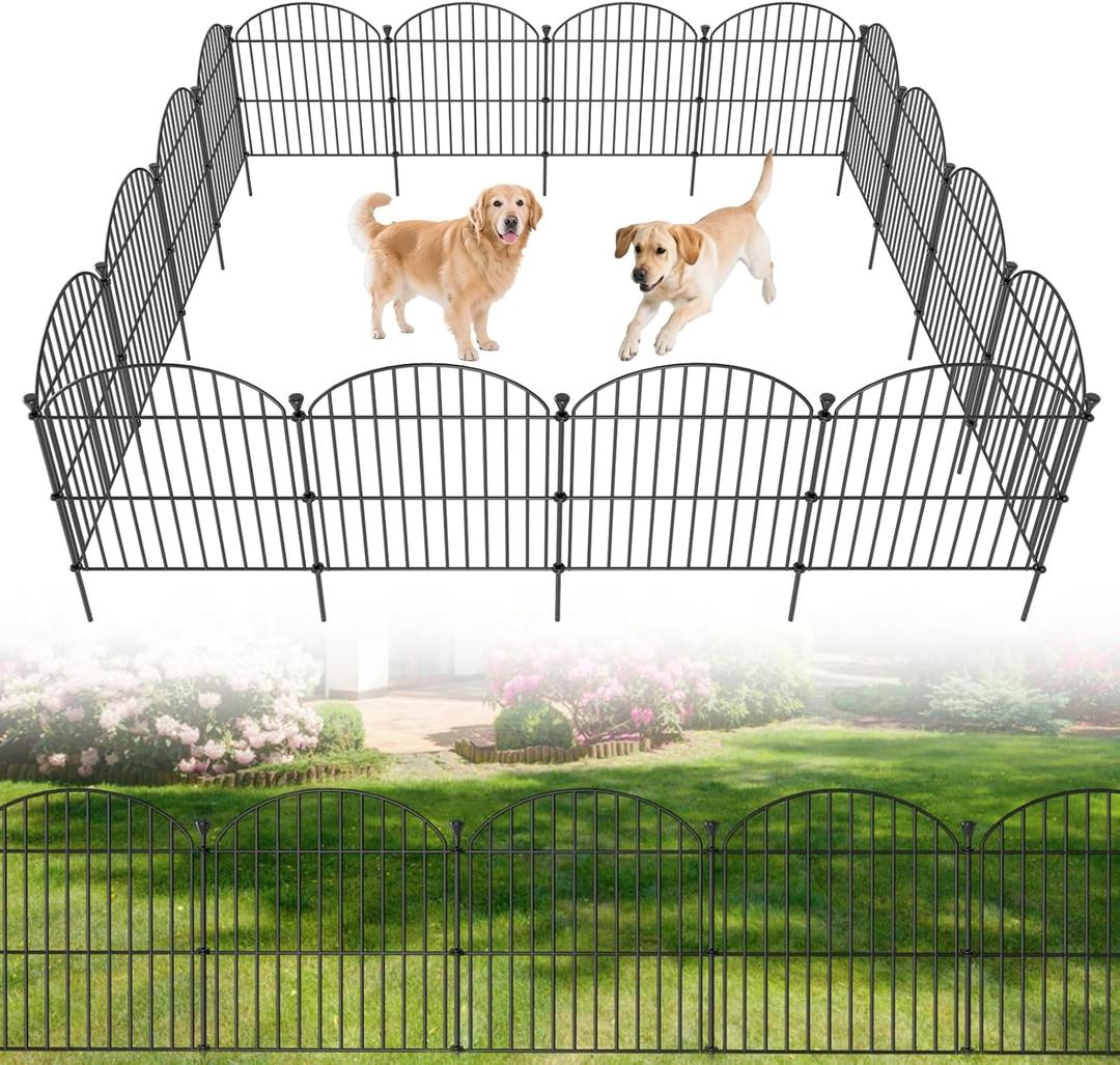 12 Pack No Dig Decorative Garden Fence Panels, 24in(H) x 24ft(L), Dog Fence Outdoor for Yard, Rustproof Metal Animal Barrier for Rabbits & Flowers, Temporary Fencing for Patio, RV