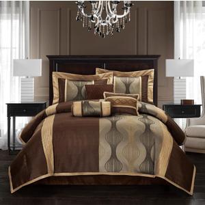 Stratford Park Elegant Brown Comforter Set,7 Piece Bed in a Bag, Cal King Size, Striped, Jacquard Bedding Set All Season, Matching Decorative Pillows, Pillow Sham (Bronze)