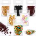 Sinload 60 Pcs Plastic Gift Bag Bulk 5.5 x 8.7 Inch Resealable Party Goodie Bag with Clear Window Color Favor Pouch with Handle for Home Birthday Wedding Party Candy Gift Wrap(Transparent) (1 Count (Pack of 60))