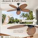 Fanbulous 52" Tropical Outdoor Ceiling Fan No Light, Remote & Pull Chain | 3 Timers, 6 Speeds, DC Quiet Motor, 5 Palm Leaf Blade for Bedroom, Living Room, Covered Patio, Porch, Damp Rated, Walnut
