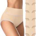 ASIMOON Tummy Control High Waisted Underwear for Women Cotton Plus Size Full Coverage Panties Ladies Briefs Set of 5 Size L