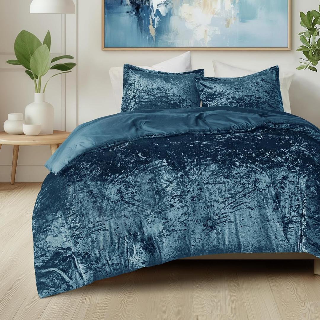 Comfort Spaces Juliette Luxe Comforter Set Velvet Lush with Soft Brushed Microfiber Reverse, All Season Cozy Velvet Bedding Sets, Fluffy Comforter Bed Set, Matching Sham, Teal Twin/Twin XL 2 Piece