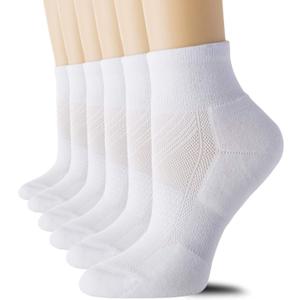 CS CELERSPORT 6 Pairs Women's Running Ankle Socks Athletic Sport Socks Cushioned (White, M)
