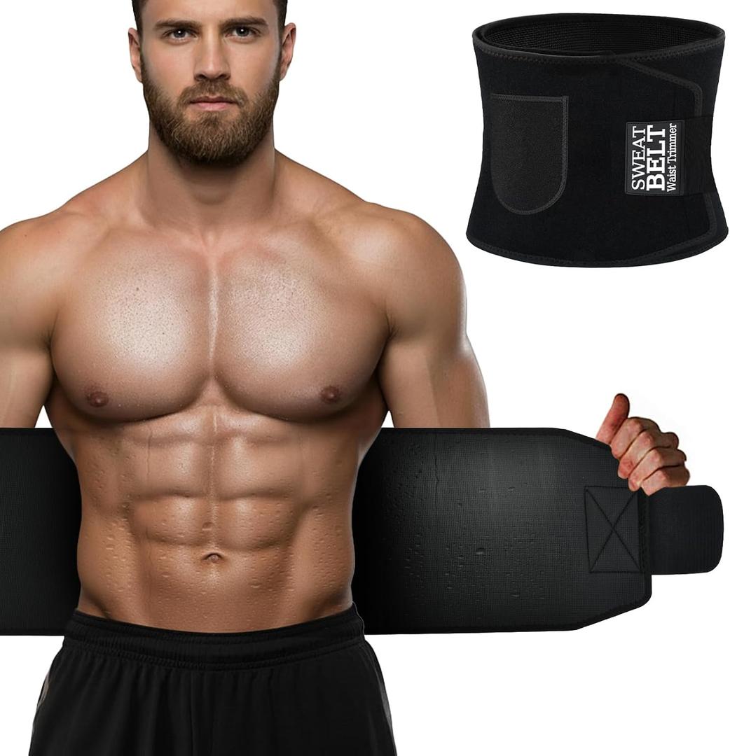 AMZBOSS Waist Trainer for Women & Men, Waist Sweat Band, Belly Band Sweat Belt, Stomach Wrap, Body Shaper Belt Trimmers (Black, M)