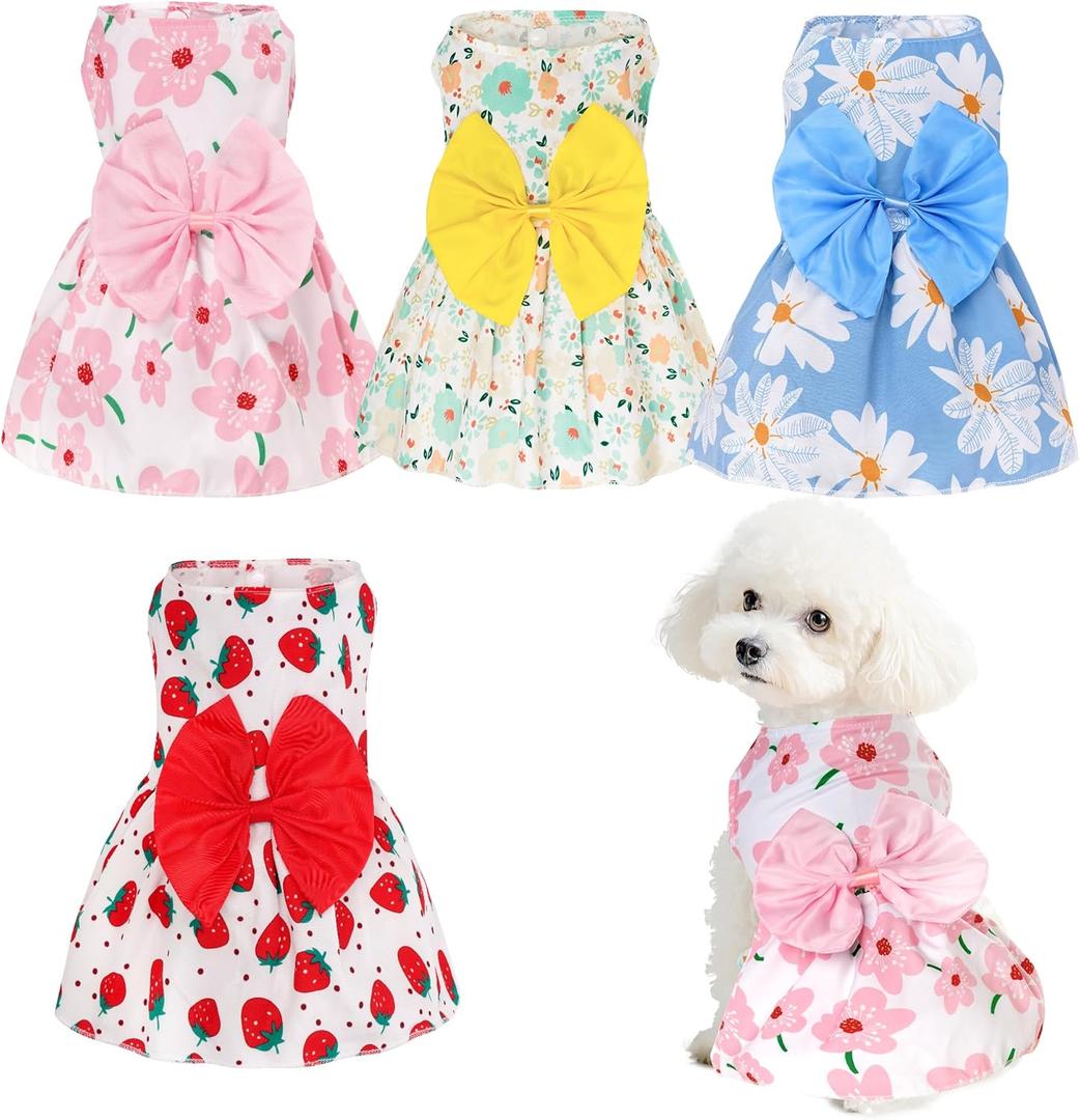 Choyaxo 4pcs Cute Dog Dress Pet Dress Puppy Skirt Summer Pet Clothes for Puppy Small Cats, S