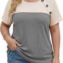 Eytino Womens Plus Size Summer Tops Color Block Crewneck Short Sleeve Loose Fit Tshirts,1X-5X (4X, Grey)