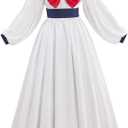 Women's Preppy Style Sailor Collar Costume Vintage Lolita JK Uniform Long Sleeves Casual White Retro Dresses (XX-Large)