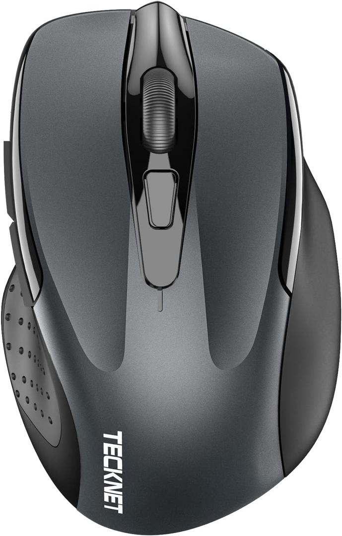 TECKNET Wireless Mouse (2.4G & BT5.0/3.0) Silent 4800 DPI Computer USB A & Bluetooth Mouse 6 Buttons, Wide Compatibility - Grey