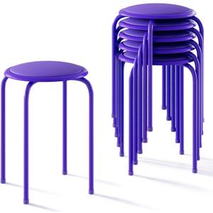 VECELO 6-Piece Stacking Stools, 17 Inch Standard Height, Padded Seat & Steel Legs, Portable Stackable Decoration Stools for School Classroom and Office Use, Purple, 11.7 inches x 11.7 inches x 17 inches