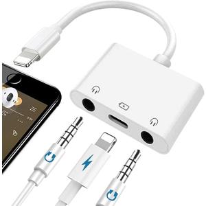Dual 3.5mm Headphone Adapter Compatible for iPhone iPad, 3 in 1 Earphone Jack Audio and Charging Adapter Compatible with iPhone 14/13/12/11 iPad, Plug & Play
