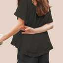 Esmeling Women Summer 2 Piece Pajamas Ruffled Short Sleeve Tops and Shorts Cute Bow Front Pajama Sets (Black, M)