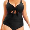 Aqua Eve Plus Size One Piece Swimsuit for Women Tummy Control Bathing Suit Cutout Swimwear Black 16W