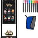 ‌Pubell Large Hanging Chalkboard Sign with Stand, 47" x 20" Black Metal