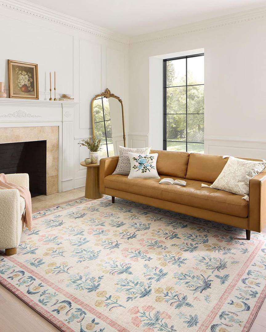 Loloi Rifle Paper Co. Eden Collection EDE-01 Mughal Rose Blush 7'-6" x 9'-6" Area Rug