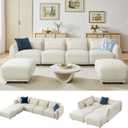 Sectional Sofa Couch, Modern U Shaped Sectional Couch with Ottoman, Modular Sectional Sofa Cloud Couches for Living Room (White, 4 Set + 2 Ottoman)