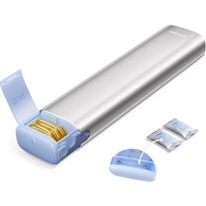 VAYDEER Metal Weekly Pill Organizer  Moisture-Proof Travel Pill Organizer with Built-in Desiccant Chamber and Airtight Lids  Large-Capacity Pill Box for Vitamins, Medicines & Supplements(Silver)