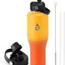 40 oz Insulated Water Bottle with Straw fit in Car Cup Holder, Triple Wall Vacuum Stainless Steel(Cold 48 hrs, Hot 24 hrs), Leakproof & Non-BPA, Hydro Travel Flask with Straw and Spout Lid (Orange Gradient)