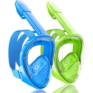 QingSong Kids Snorkel Mask Full Face, Snorkeling Set with Camera Mount, Foldable 180 Degree Panoramic View Snorkeling Gear Anti-Fog Anti-Leak (X-Small, Blue/Lemon Green)