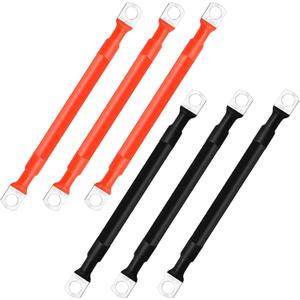 6 Pcs 2 AWG Battery Cable, 15cm Pure Copper Battery Inverter Wire with 3/8" Lugs Terminals, Auto Battery Cable Set for Car Marine Solar