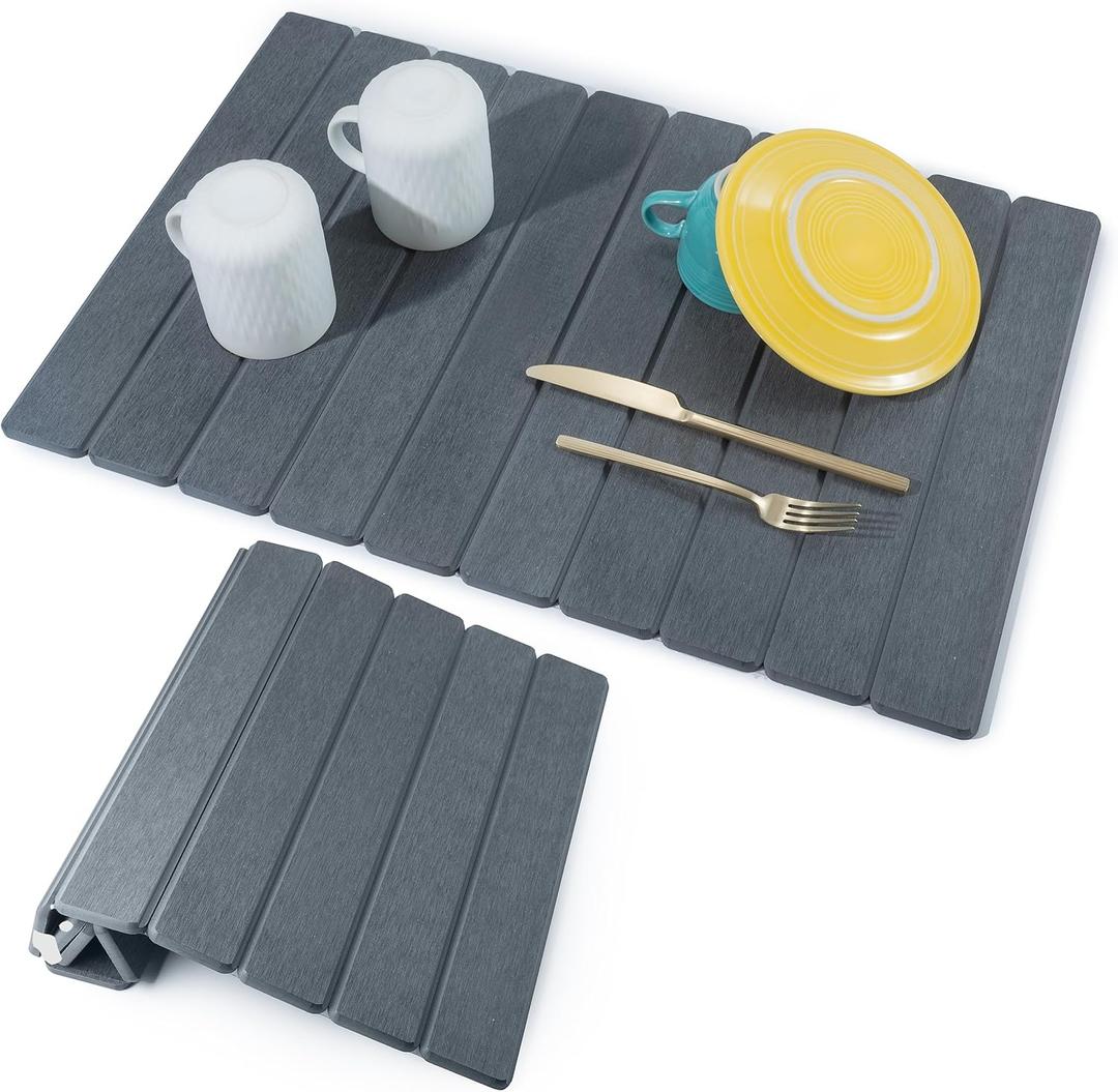 Large Stone Dish Drying Mat for Kitchen Counter 24" x 16" Diatomaceous Earth Quick Dry Water Absorbing Mat Roll up Drying Pads Countertop Mats For Plates Dishes Rack Matt Finish -Dark Gray