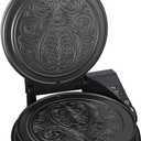 Chef'sChoice KrumKake Maker Features Nonstick Surface and Instant Heat Recovery with Temperature Control and Ready Light To Make 6-Inch Cookies, Ready and Baking Lights With Roller, 1050-Watts, Silver