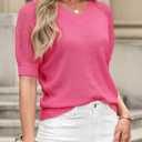 Dokotoo Women's Casual Short Sleeve Loose Crochet Tunic Tops Lightweight Knit Pullover Sweater Blouses (Pink, S)