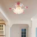French Glass Flower Ceiling Light Fixture Green Hallway Semi Flush Mount Ceiling Light Nordic Modern Blue White Milk Glass Close to Ceiling Light for Bathroom Farmhouse Foyer Corridor Kitchen