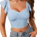 LYANER Women's Summer Sweetheart Blouse Smocked Backless Ruffle Sleeve Tank Crop Tops (Blue, XL)