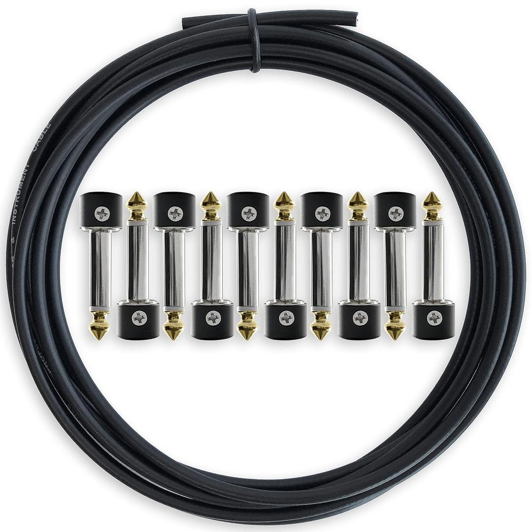 Crosby Solderless Pedalboard Cable Kit - No Cable Stripping Required, 10 Feet of Cable & 10 Gold Tip Connectors with Magnetic Screws & Screwdriver Make 5 DIY Custom Patch Cables